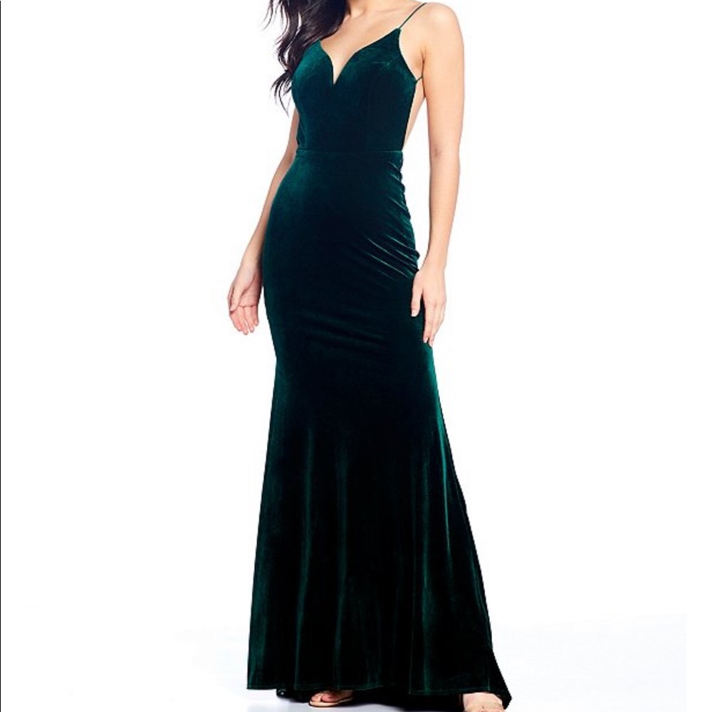 B. Darlin Green Velvet Long Gown with Straps